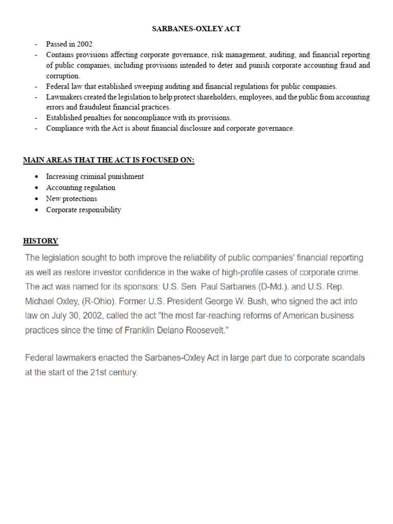 Overview of the Sarbanes-Oxley Act | PDF | Internal Control | Sarbanes ...