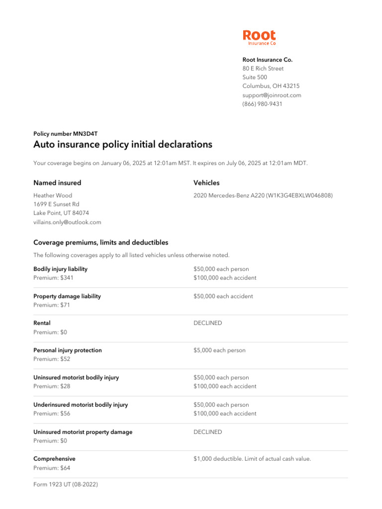Utah Auto Insurance Policy Details | PDF | Liability Insurance | Insurance