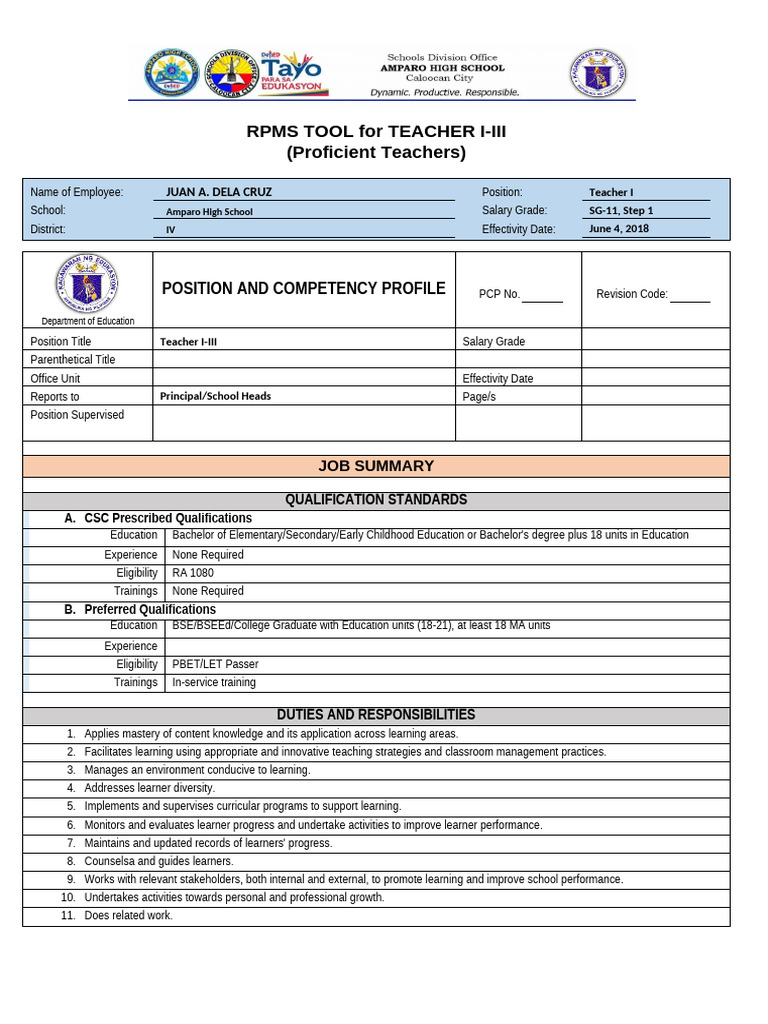 RPMS Tool for Teacher I-III Evaluation | PDF | Teachers | Educational ...