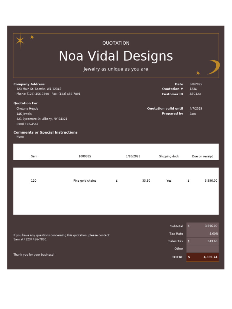 Custom Jewelry Quotation for Chetana Hegde | PDF