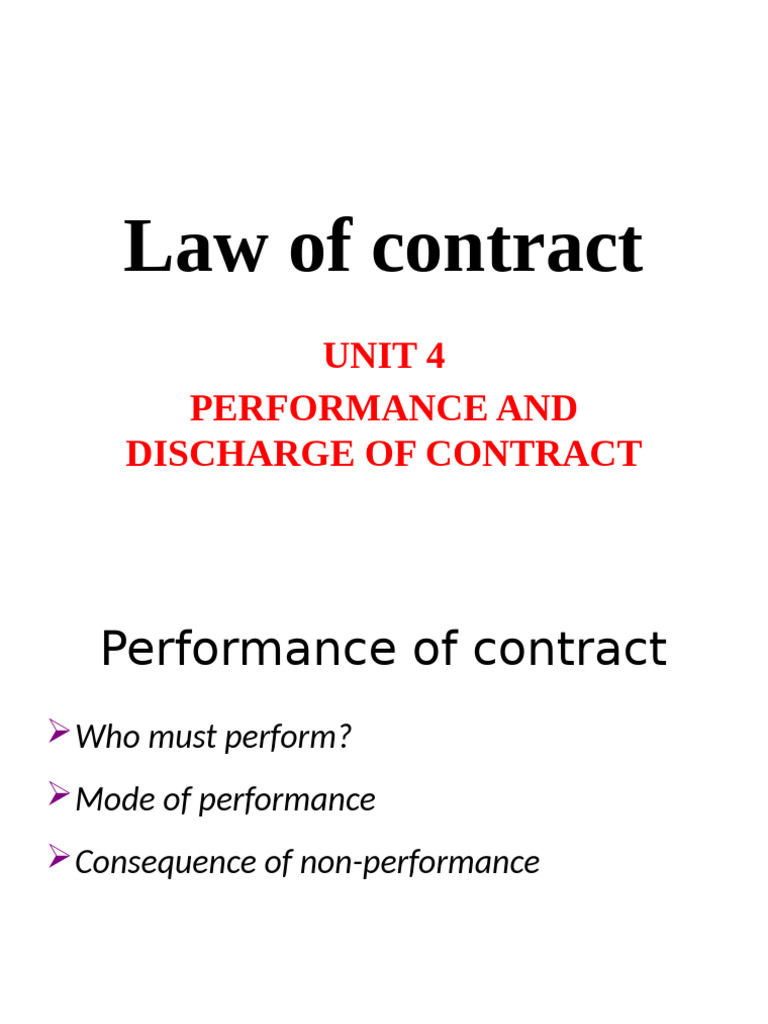 Law of Contract-1 Unit-4 Notes | PDF | Breach Of Contract | Law Of ...