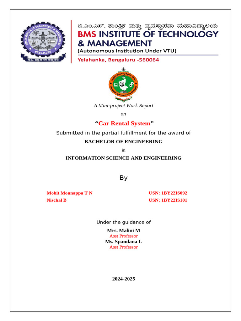 Car Rental System Mini-Project Report | PDF | Databases | Password