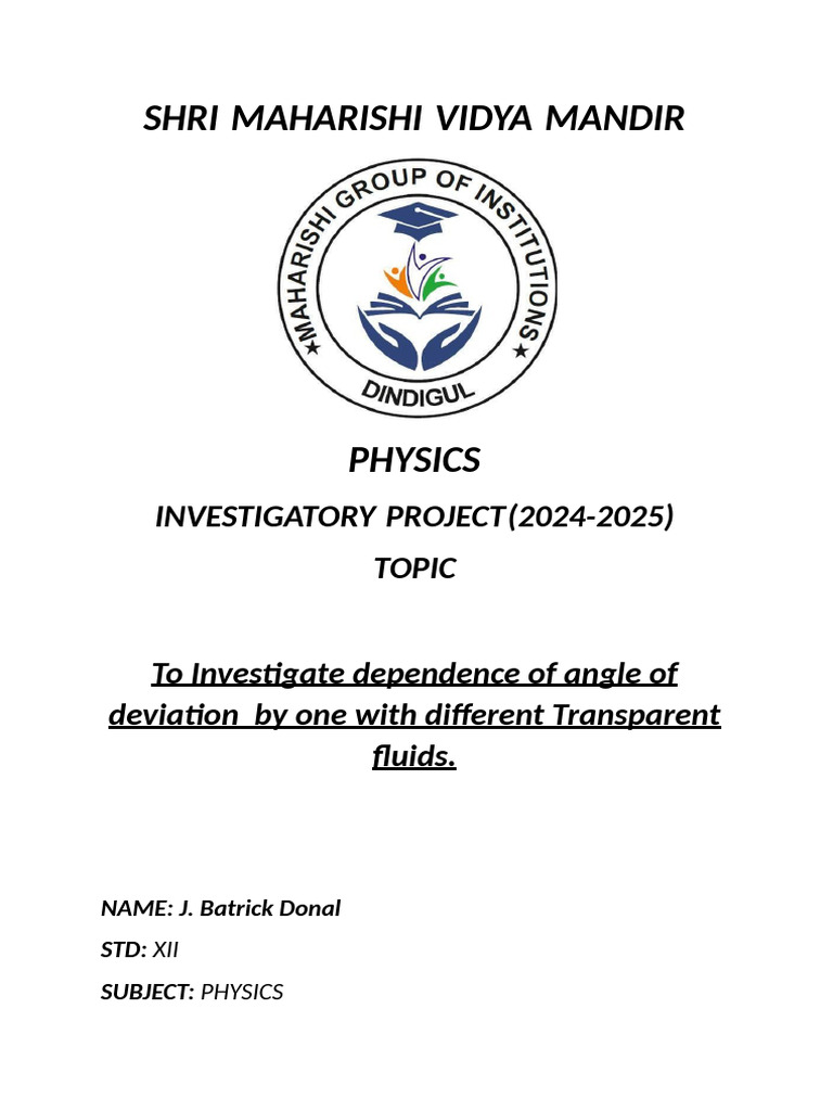 Investigating Angle Deviation in Fluids | PDF