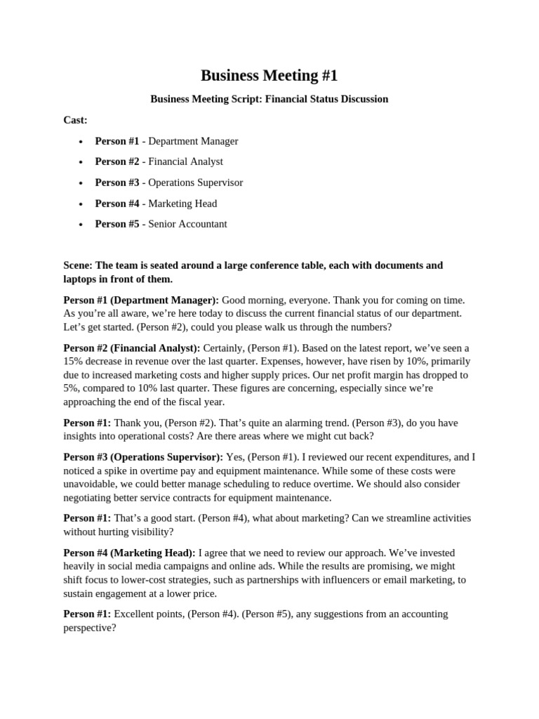 Business Meeting ScriptSMP 1 | PDF | Expense | Marketing