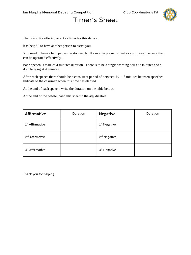 Timer's Guide for Debate Competition | PDF