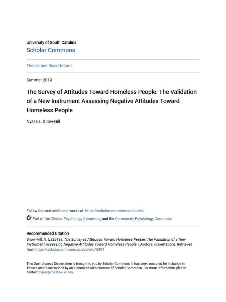 The Survey of Attitudes Toward Homeless People - The Validation of ...