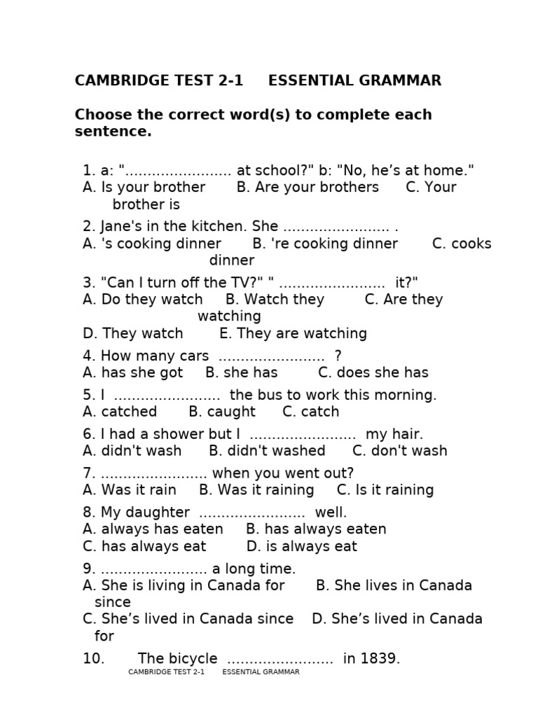 Cambridge Test 2-1 | PDF