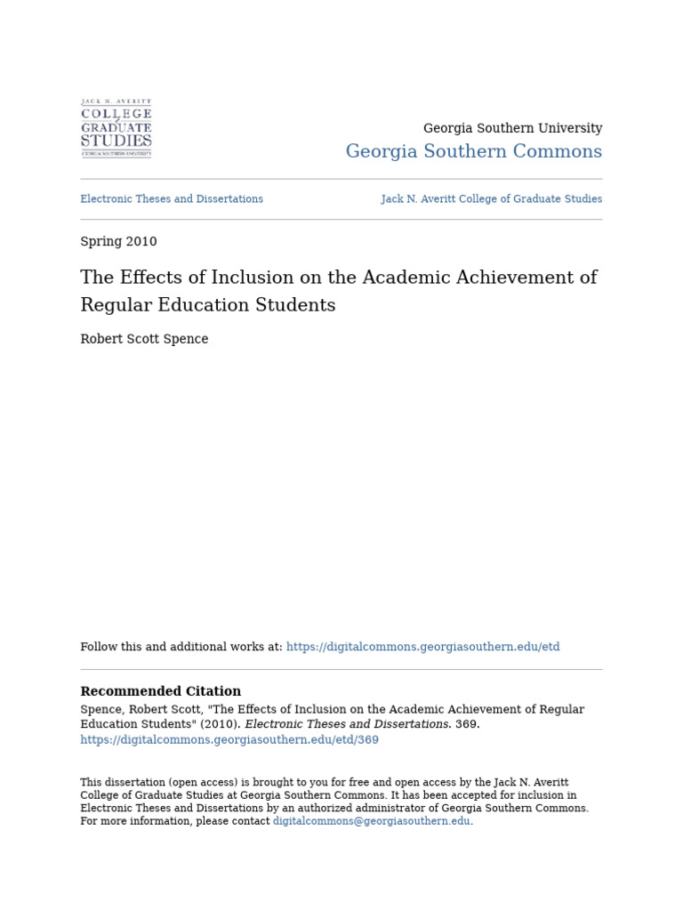 The Effects of Inclusion On The Academic Achievement of Regular E | PDF ...