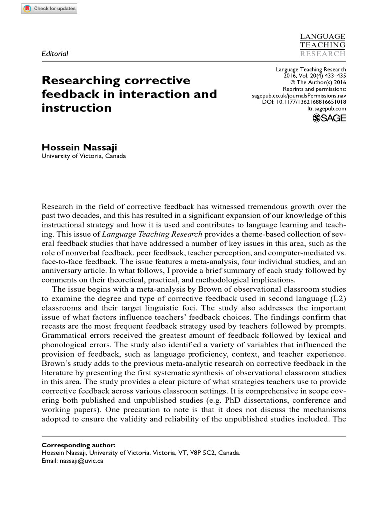 Corrective Feedback in Language Teaching | PDF | Second Language | Learning