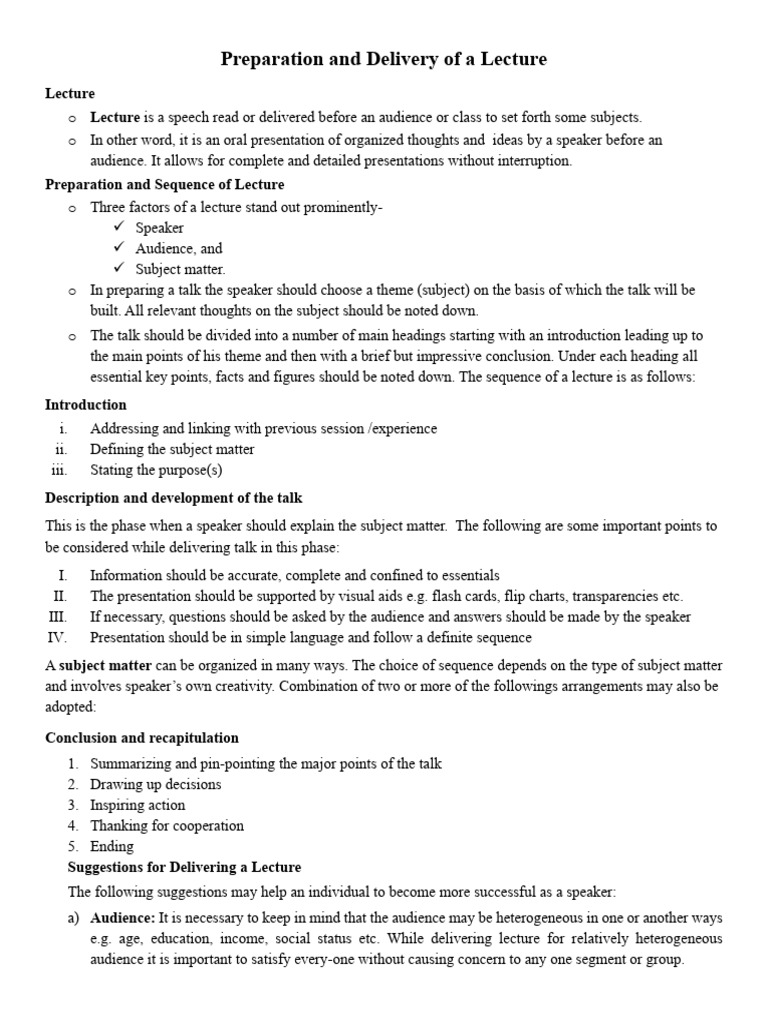 Effective Lecture Preparation Guide | PDF | Lecture | Public Speaking
