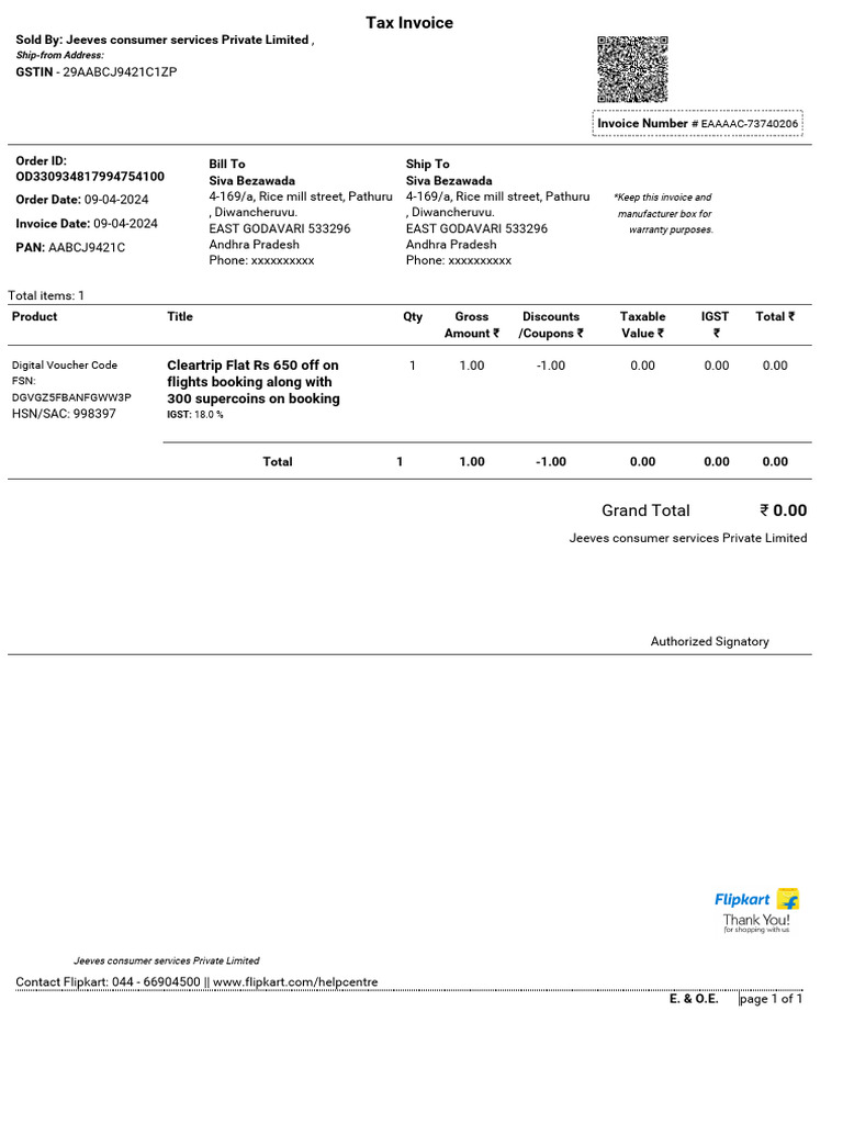 Tax Invoice from Jeeves Services | PDF | Payments