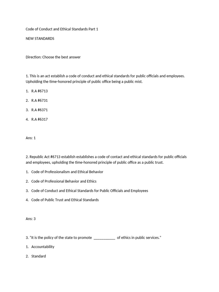 Code of Conduct and Ethical Standards Part 1 | PDF | Loyalty ...