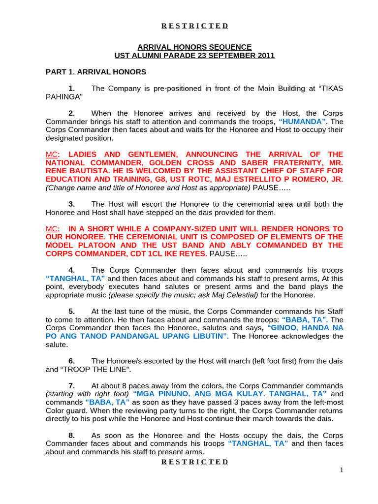 UST Alumni Arrival Honors Protocol | PDF | Military Sociology | Military