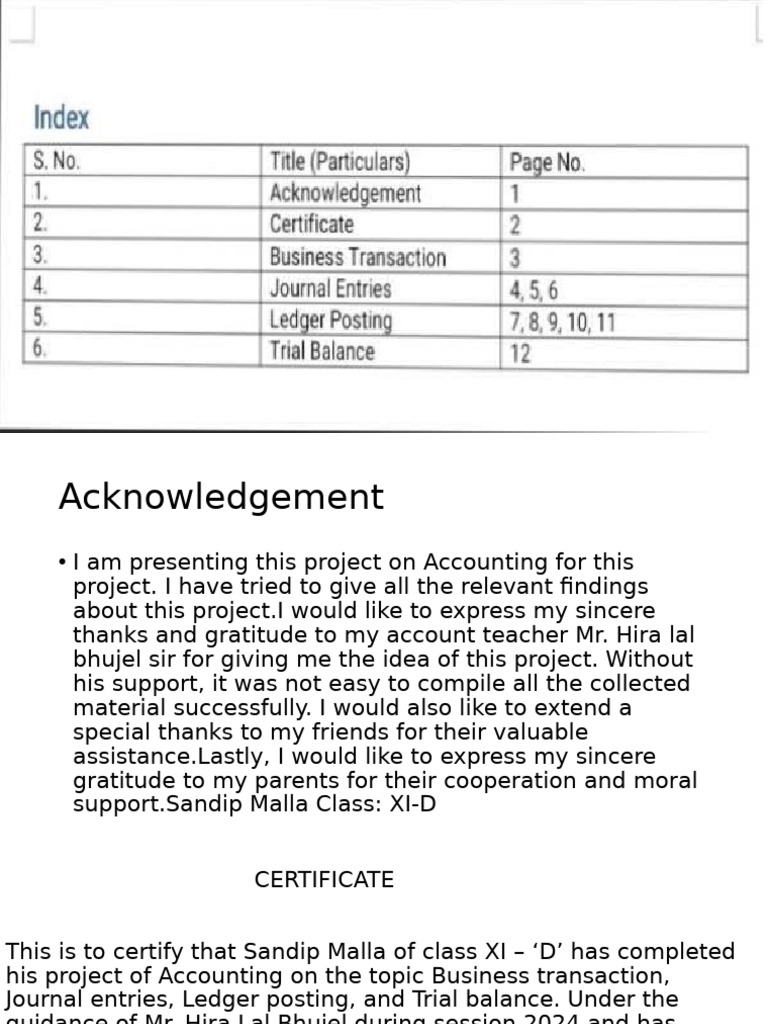 Accounting Project Acknowledgement | PDF