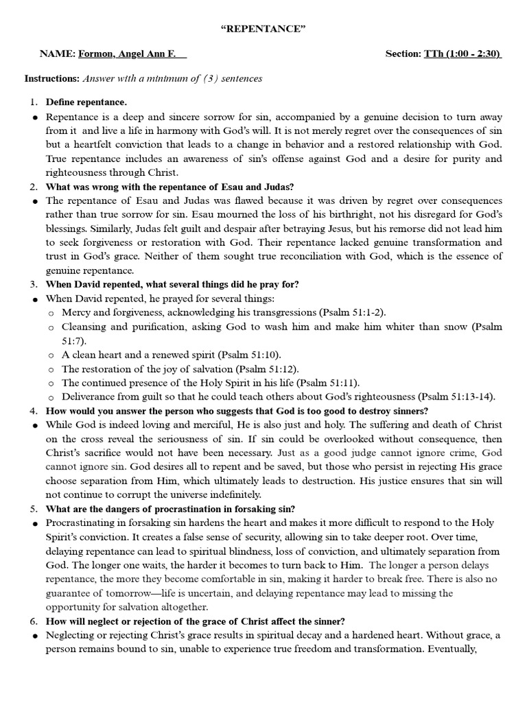 Repentance - Workbook | PDF | Sin | Grace In Christianity