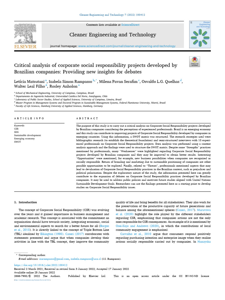 CSR Projects in Brazilian Companies Analysis | PDF | Corporate Social ...
