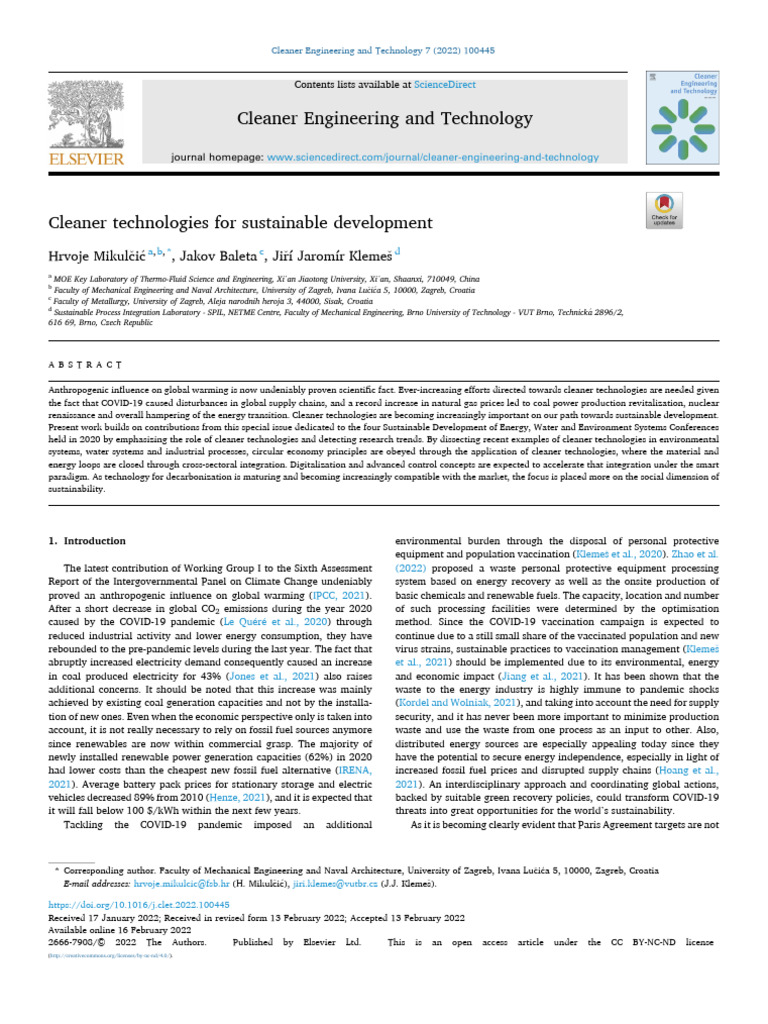 Cleaner Technologies for Sustainable Development | PDF | Renewable ...