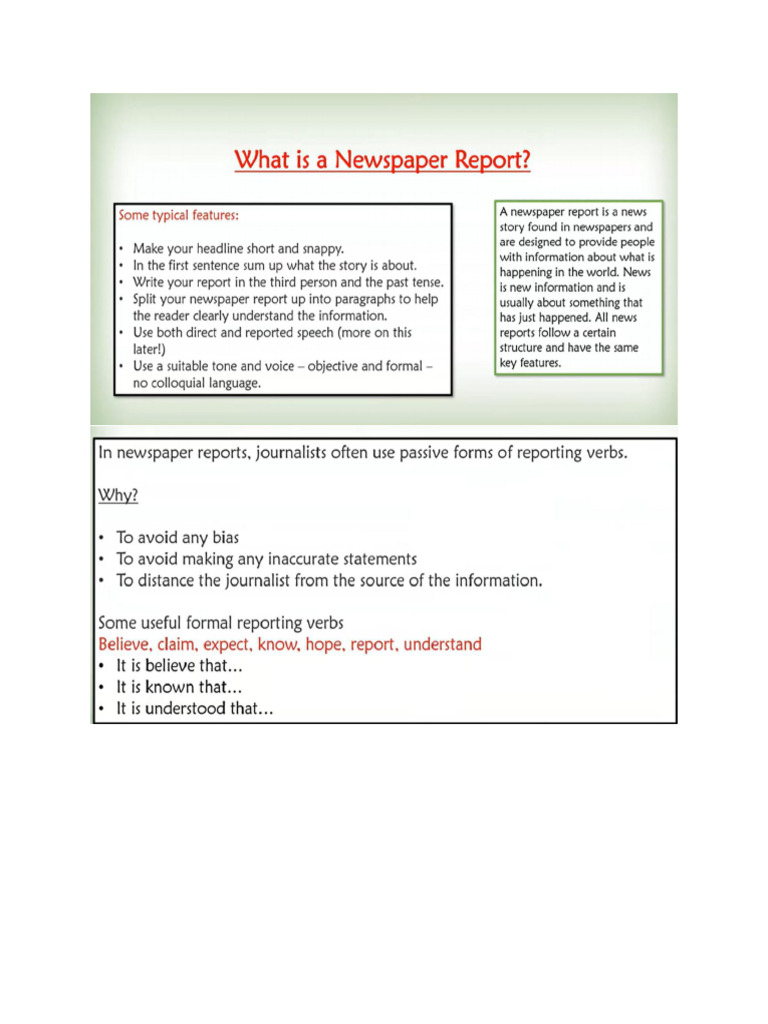 Newspaper Report and Formal Report Notes | PDF