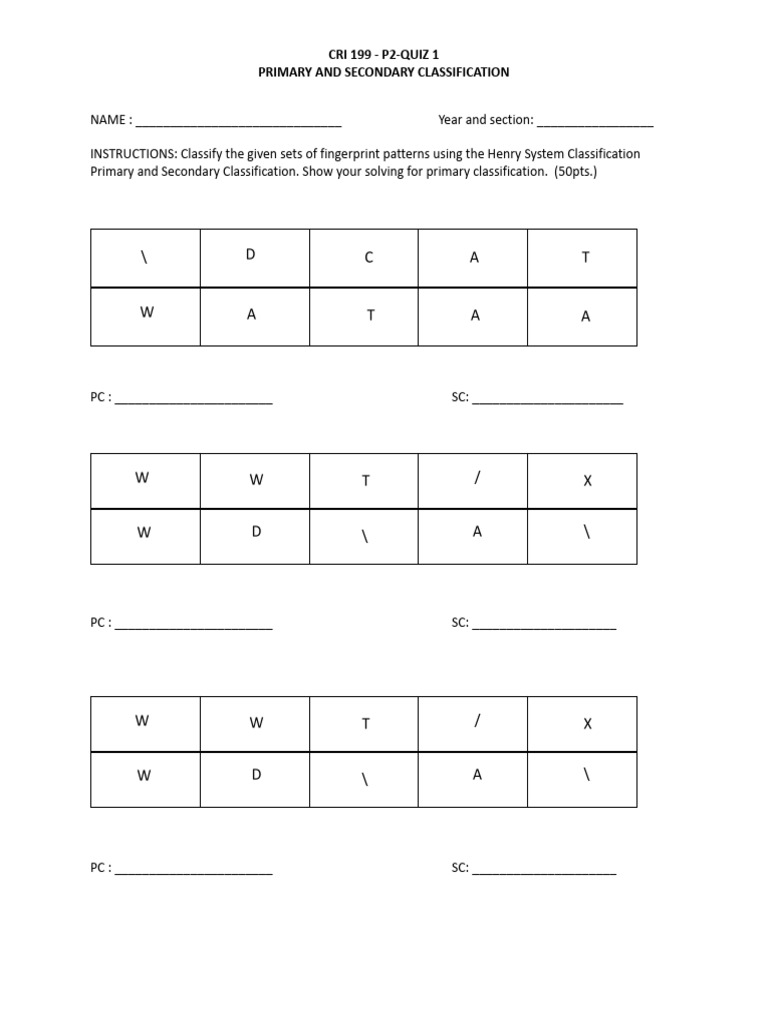 Fingerprint Classification Quiz Guide | PDF