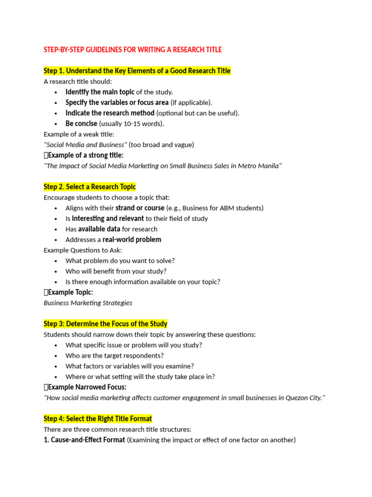 Research Title Writing Guidelines | PDF | Marketing | Marketing Strategy