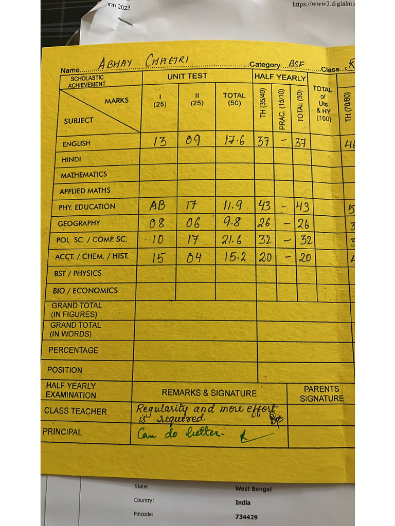 Class 11 and 12 Marks Sheet | PDF
