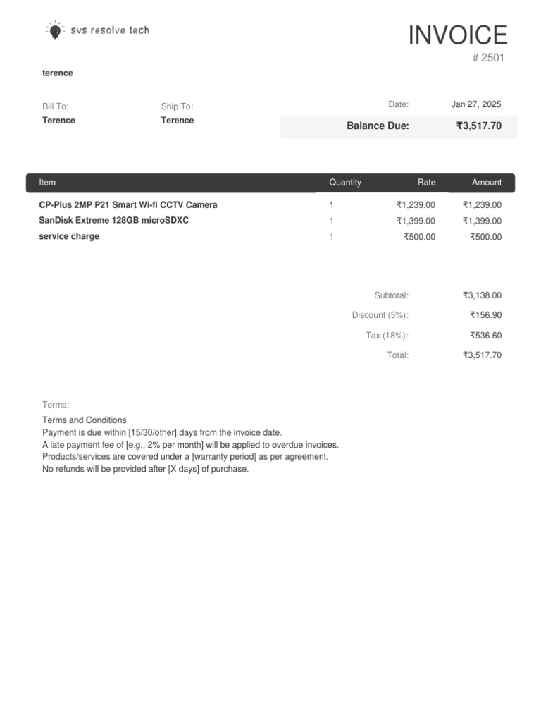 Invoice for CCTV Camera & Accessories | PDF