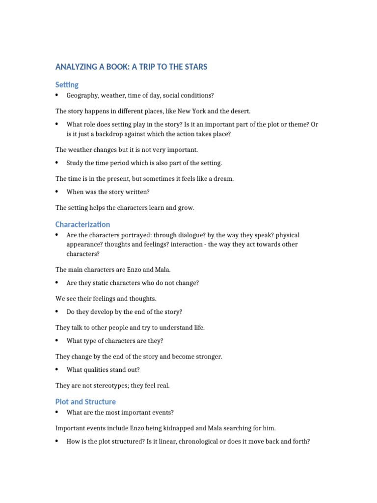 A Trip To The Stars Analysis With Questions | PDF | Narration | Plot ...