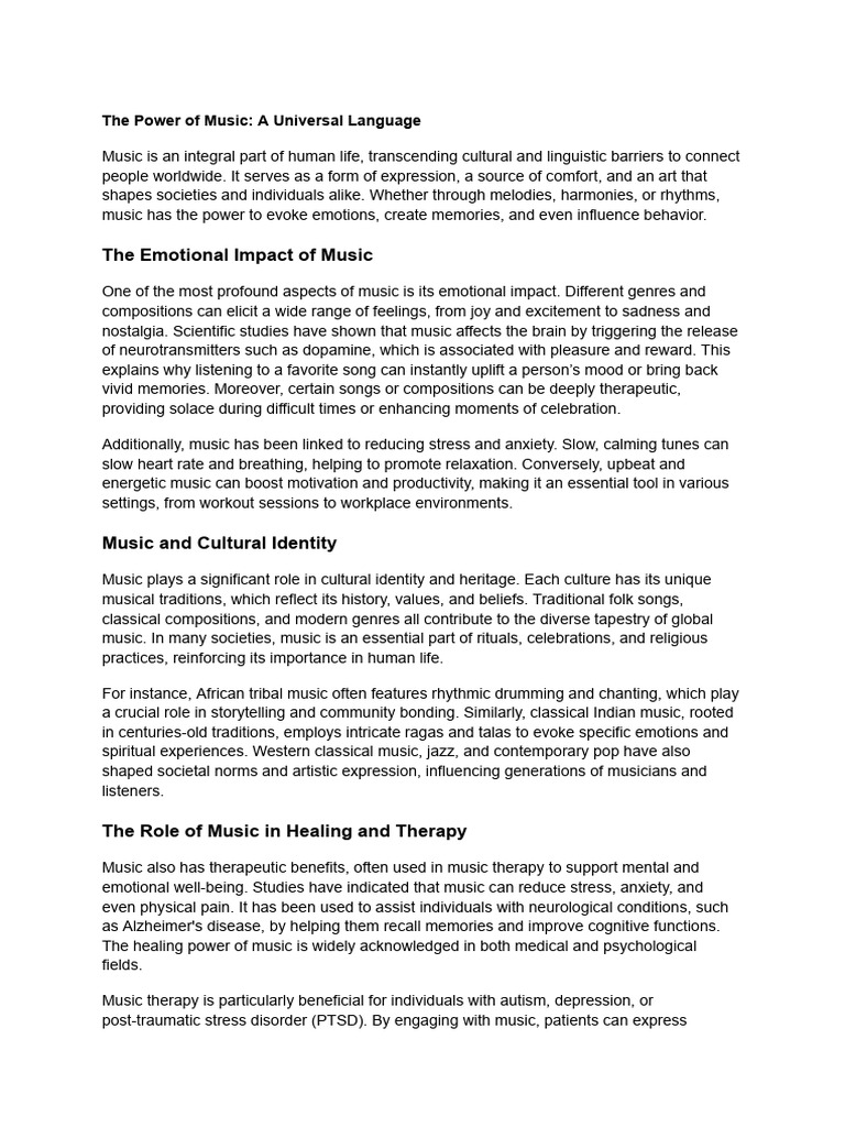 The Power of Music_ A Universal Language | PDF