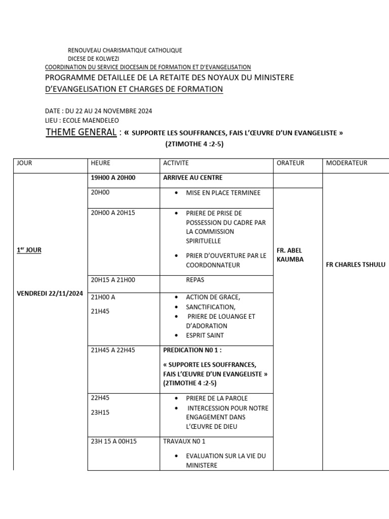 Programme Retraite Spirituelle 2024 | PDF | Spiritualité | Théologie ...