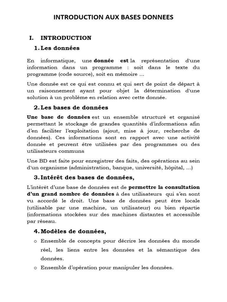 Introduction aux Bases de Données | PDF | Bases de données | Base de ...