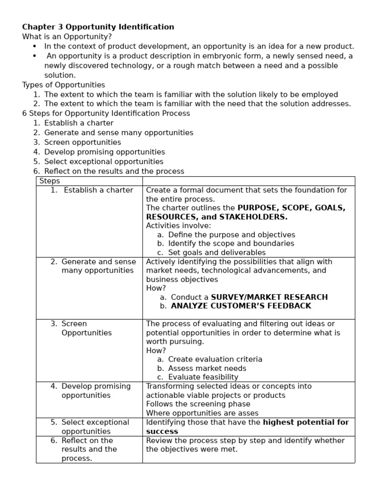 Opportunity Identification in Product Development | PDF | Evaluation ...