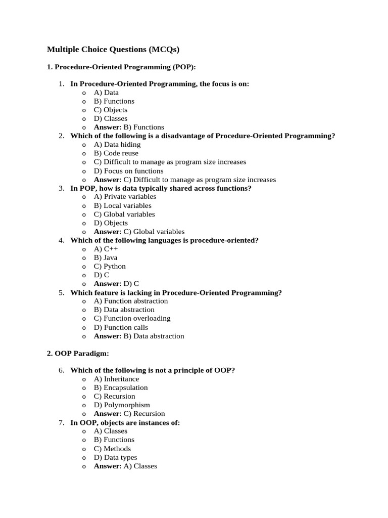 C++ Multiple Choice Questions | PDF | Object Oriented Programming ...