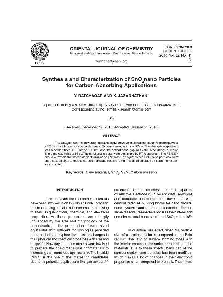 SnO2 Nanoparticles for Carbon Reduction | PDF | Nanoparticle | Band Gap