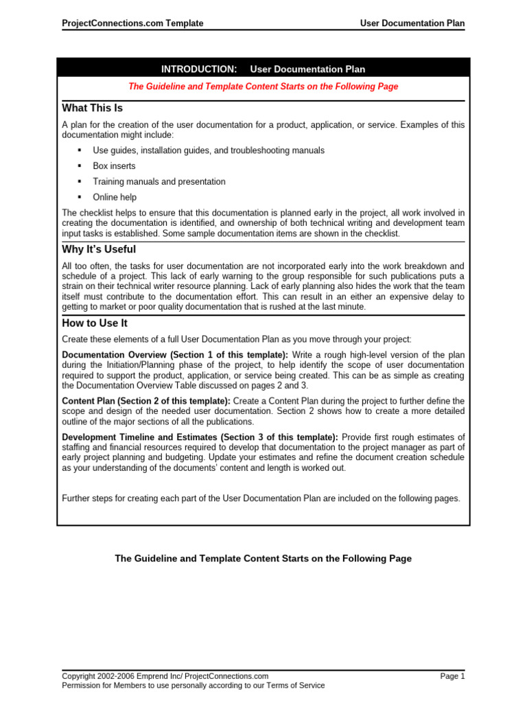 Userdocumentationplan pdf software release life cycle copy editing
