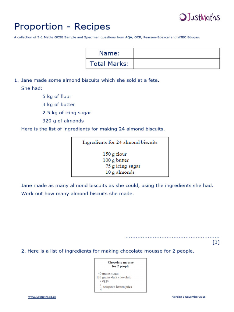 GCSE Maths Proportion Practice Questions | PDF | Educational Assessment ...