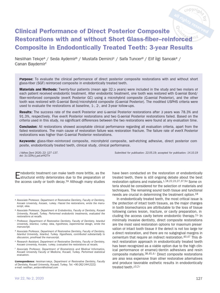 Composite Restorations in Endodontics | PDF | Human Tooth | Tooth Enamel