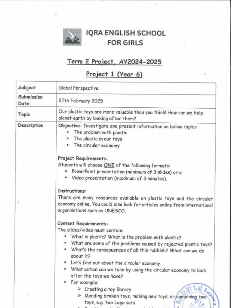 Term 2 GP Project 1 Year 6 | PDF