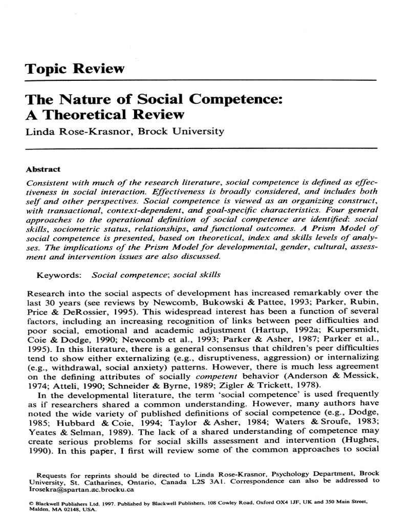 The Nature of Social Competence - A Theoretical Review | PDF