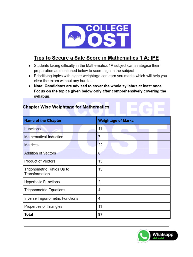 IPE Maths Pass Marks and Strategies | PDF | Trigonometric Functions ...