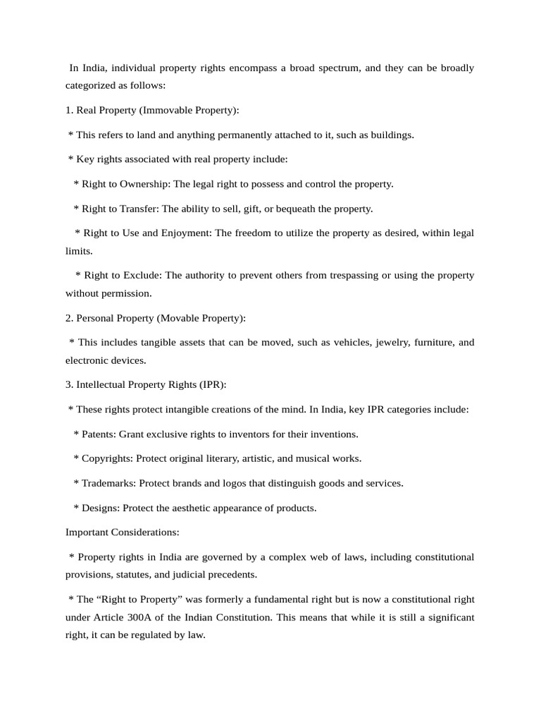 Overview of Property Rights in India | PDF | Property | Intellectual ...