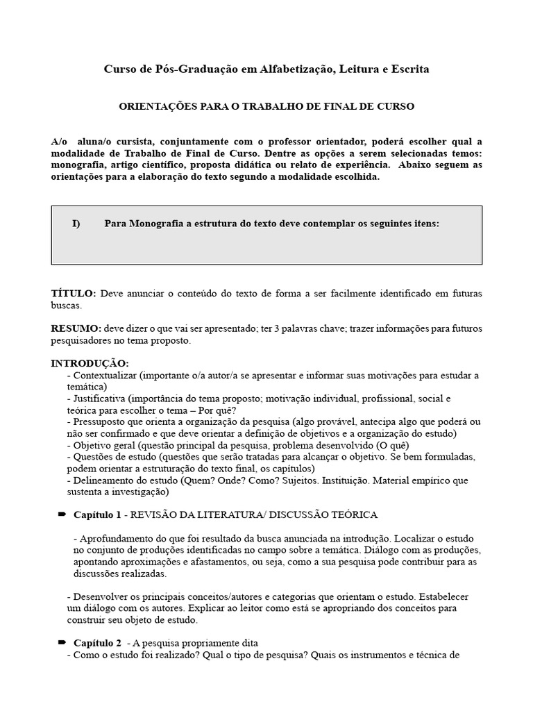 Orientações para Trabalho Final de Curso | PDF | Publicações acadêmicas ...