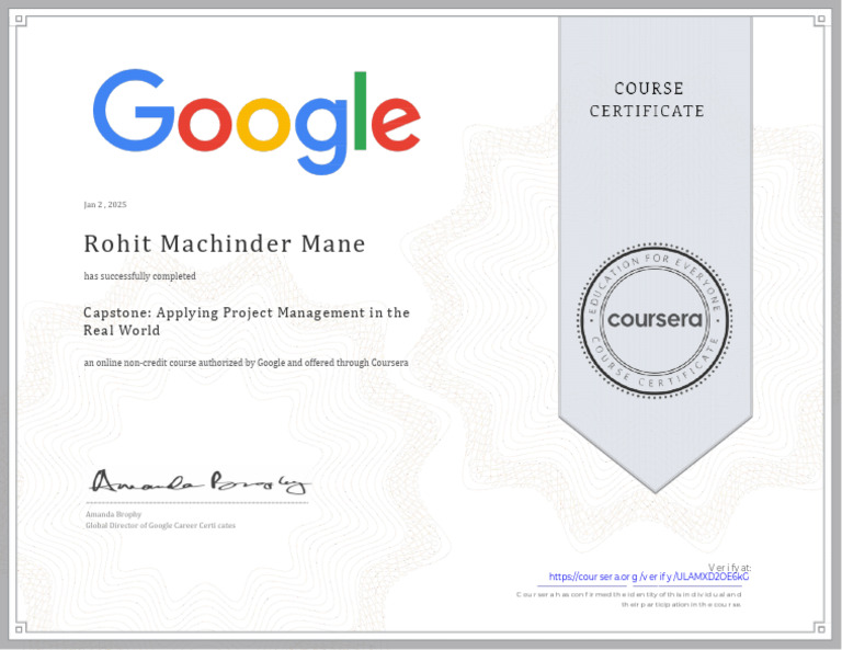 Google Project Management Course Completion | PDF