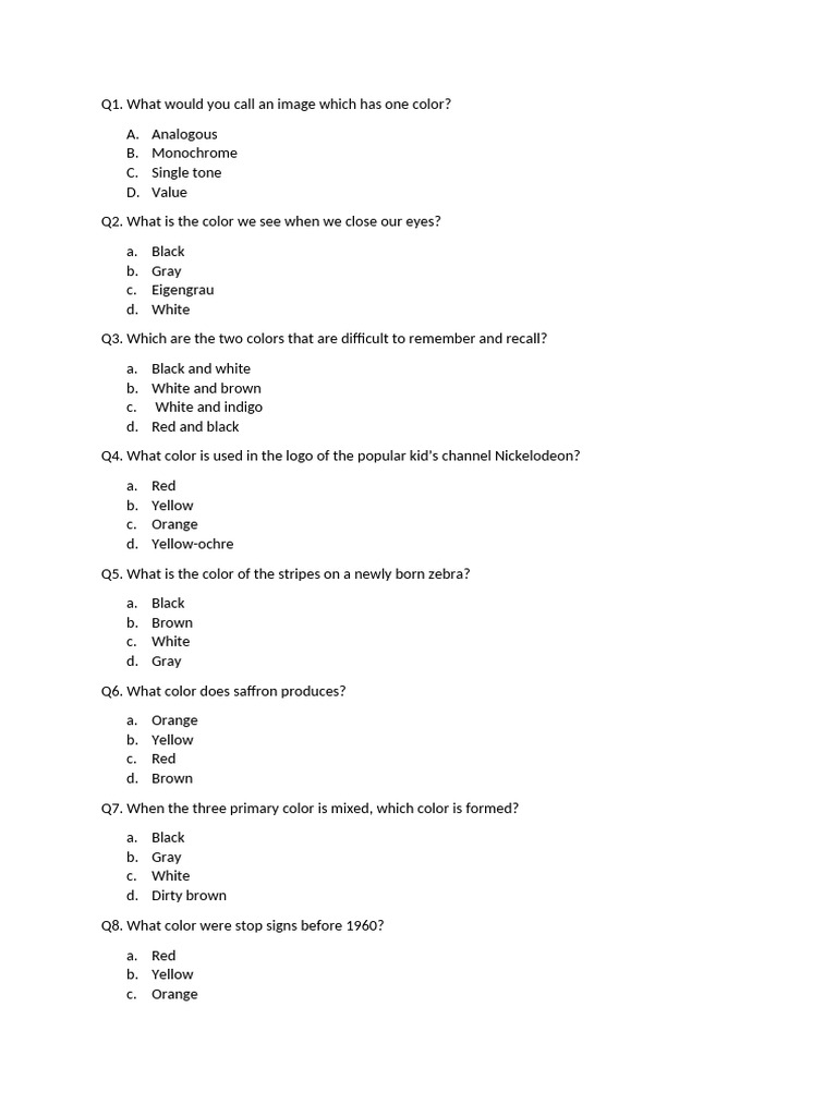 Questions On Color | PDF