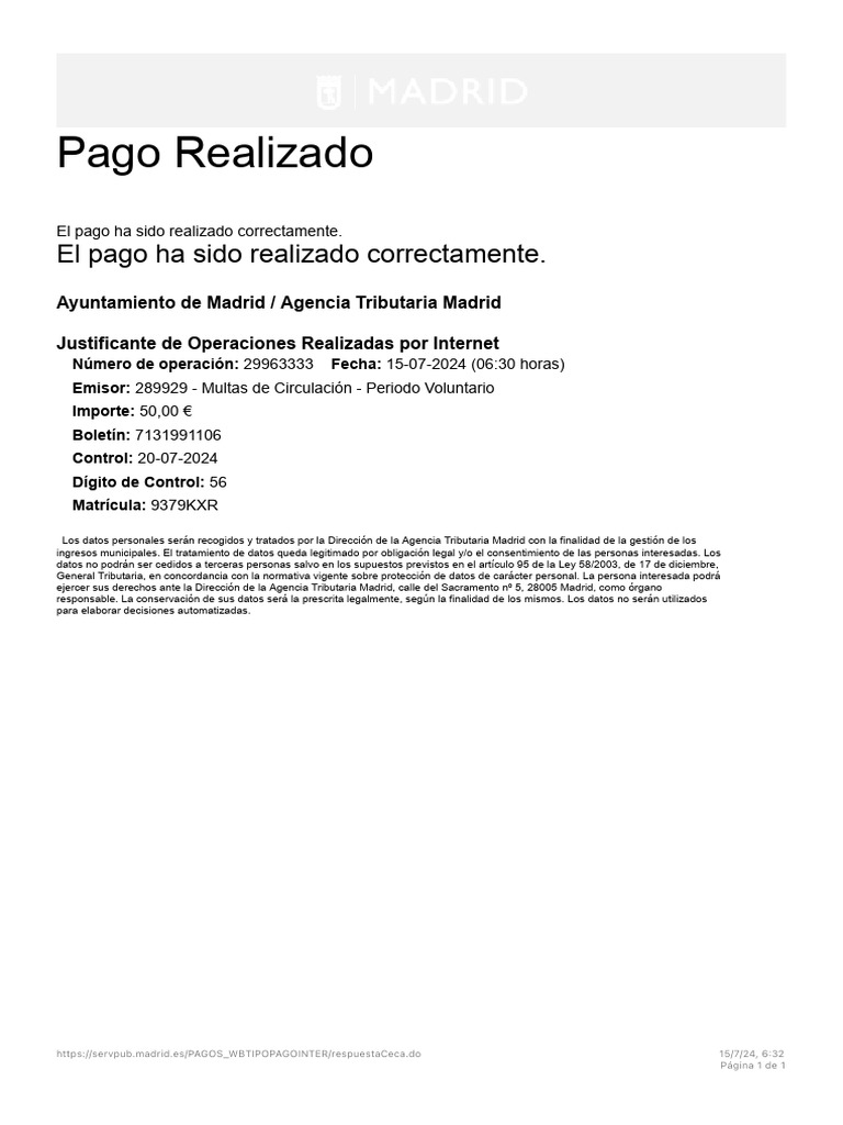 Justificante de Operaciones - Ayuntamiento de Madrid | PDF