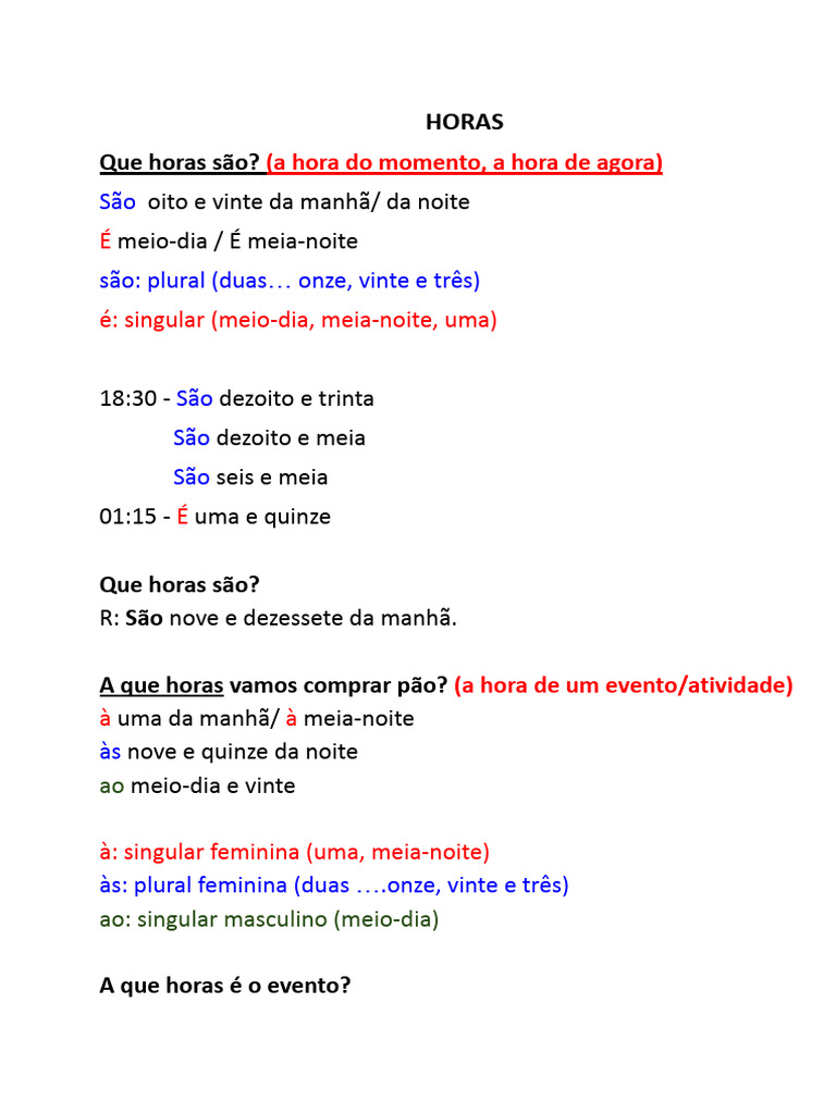 Horas Gramática | PDF