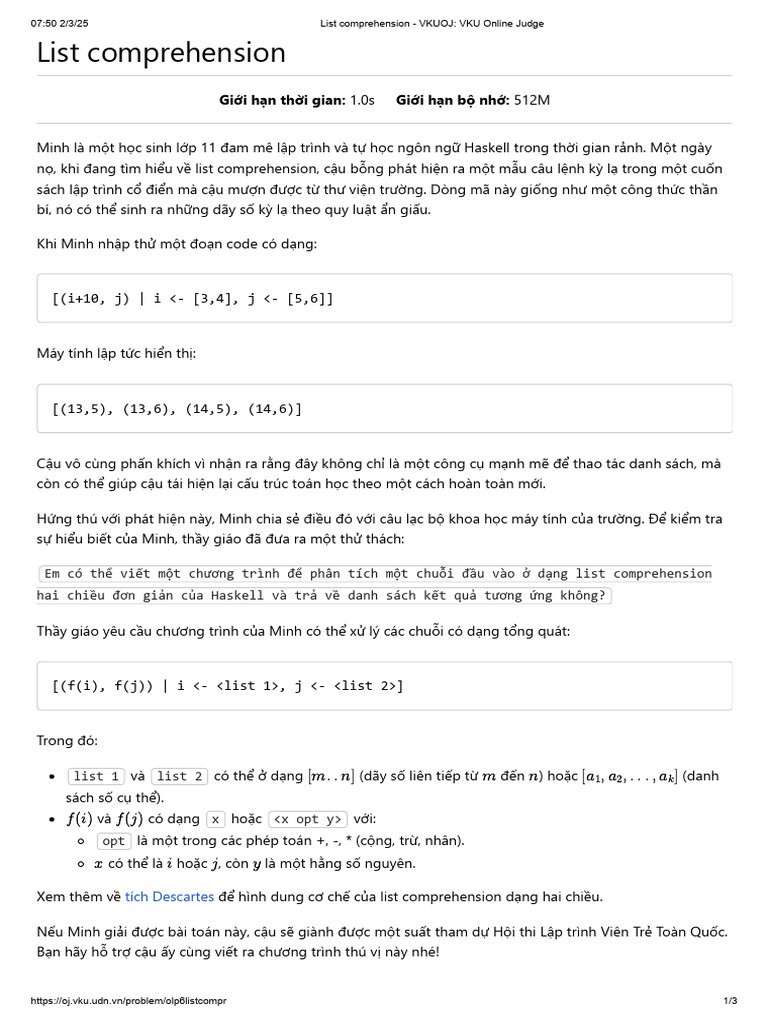 List Comprehension - VKUOJ - VKU Online Judge | PDF