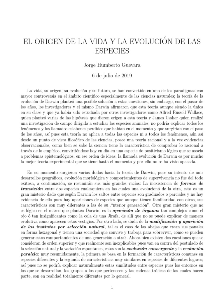 El Origen de La Vida y La Evoluci Onevol | PDF | Vida | Evolución