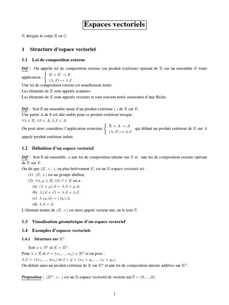 Introduction aux espaces vectoriels | PDF | Espace vectoriel ...
