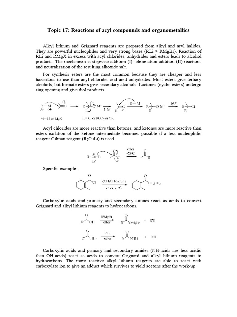 Acyl Compounds and Organometallic Reactions | PDF