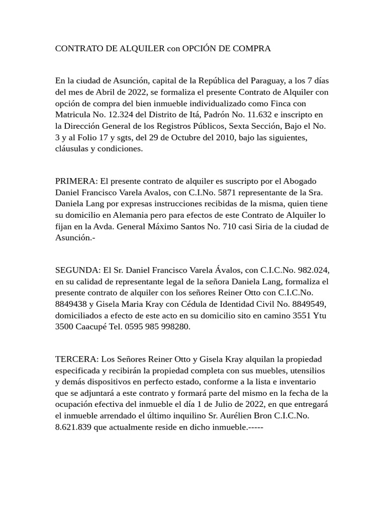 Contrato de Alquiler con Opción a Compra | PDF